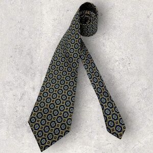 BOULEVARD CLUB XL Navy/Gold/Blue Geometric Floral Silk LUXURY Tie ITALY